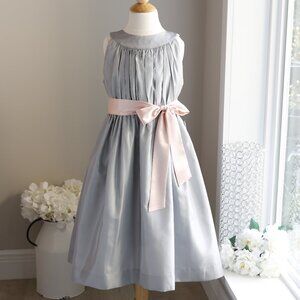 Strasburg Silver Dress with Satin Sash Flower Girl Recital Dady/Daughter Dance